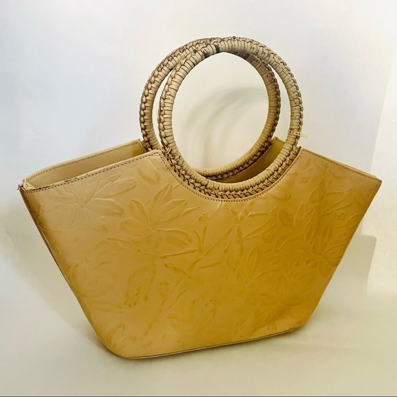 🎯3/$10 Vintage Donna Dixon Handbag Round Handle Embossed Floral Cream Purse - Picture 4 of 10